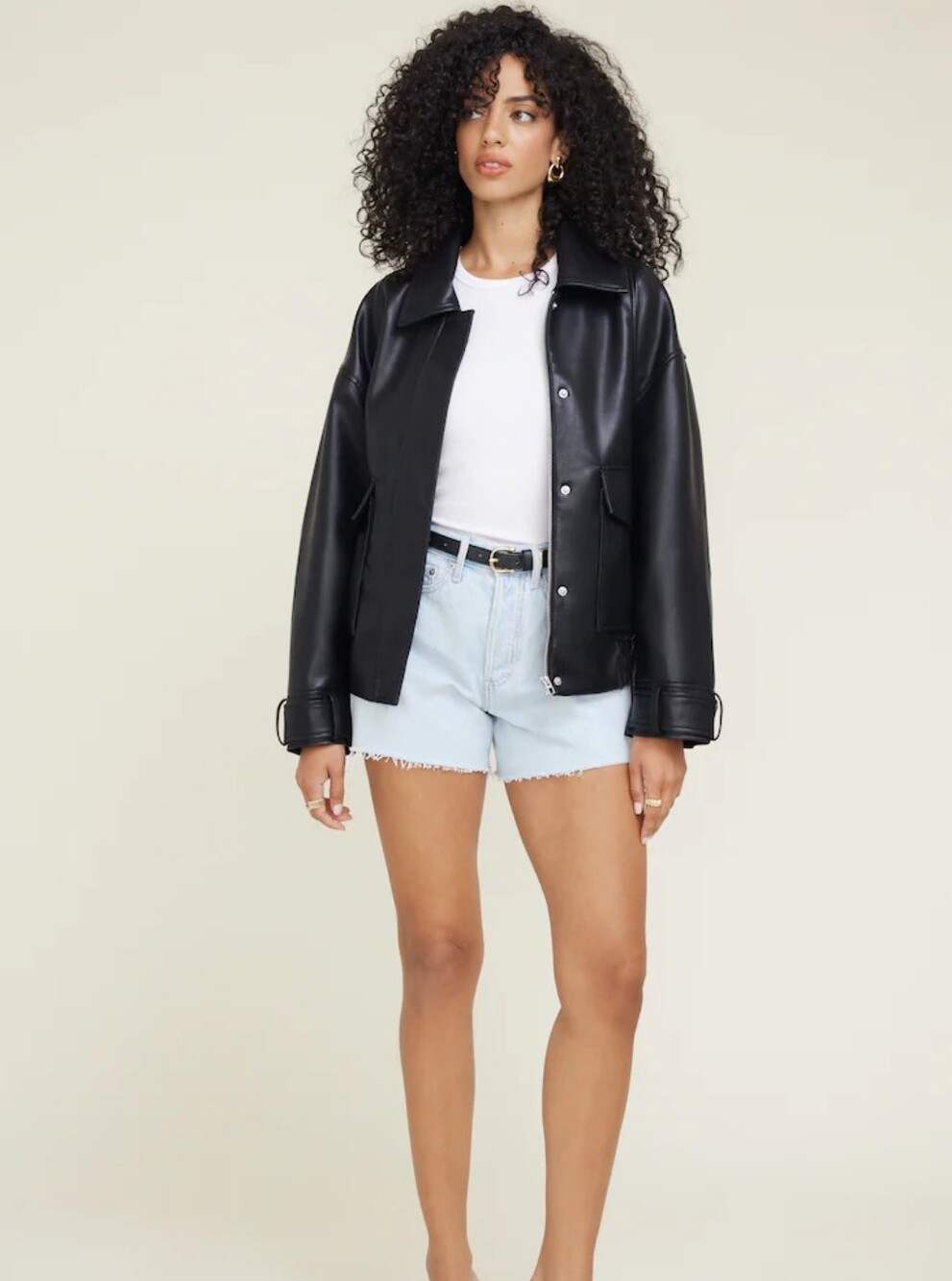 Dynamite Oversized Faux Leather Aviator Jacket Black Large XL
